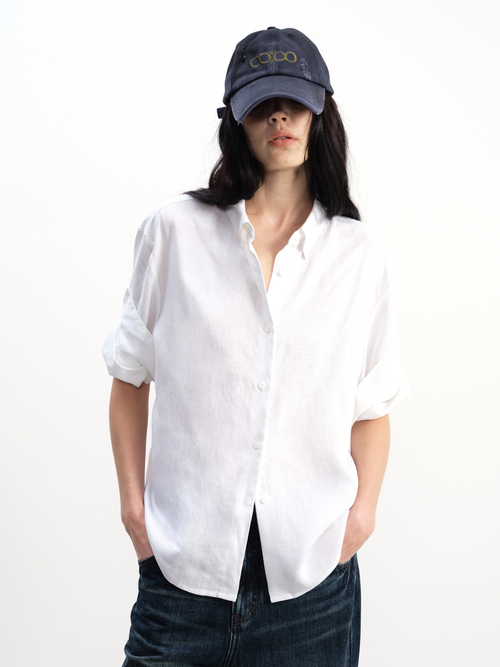 JCAESAR WOMEN Tencel-Linen Cuffed Short-Sleeve Shirt - jcaesarclo