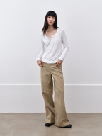 JCAESAR WOMEN Khaki Straight-Leg Pants without Waistband