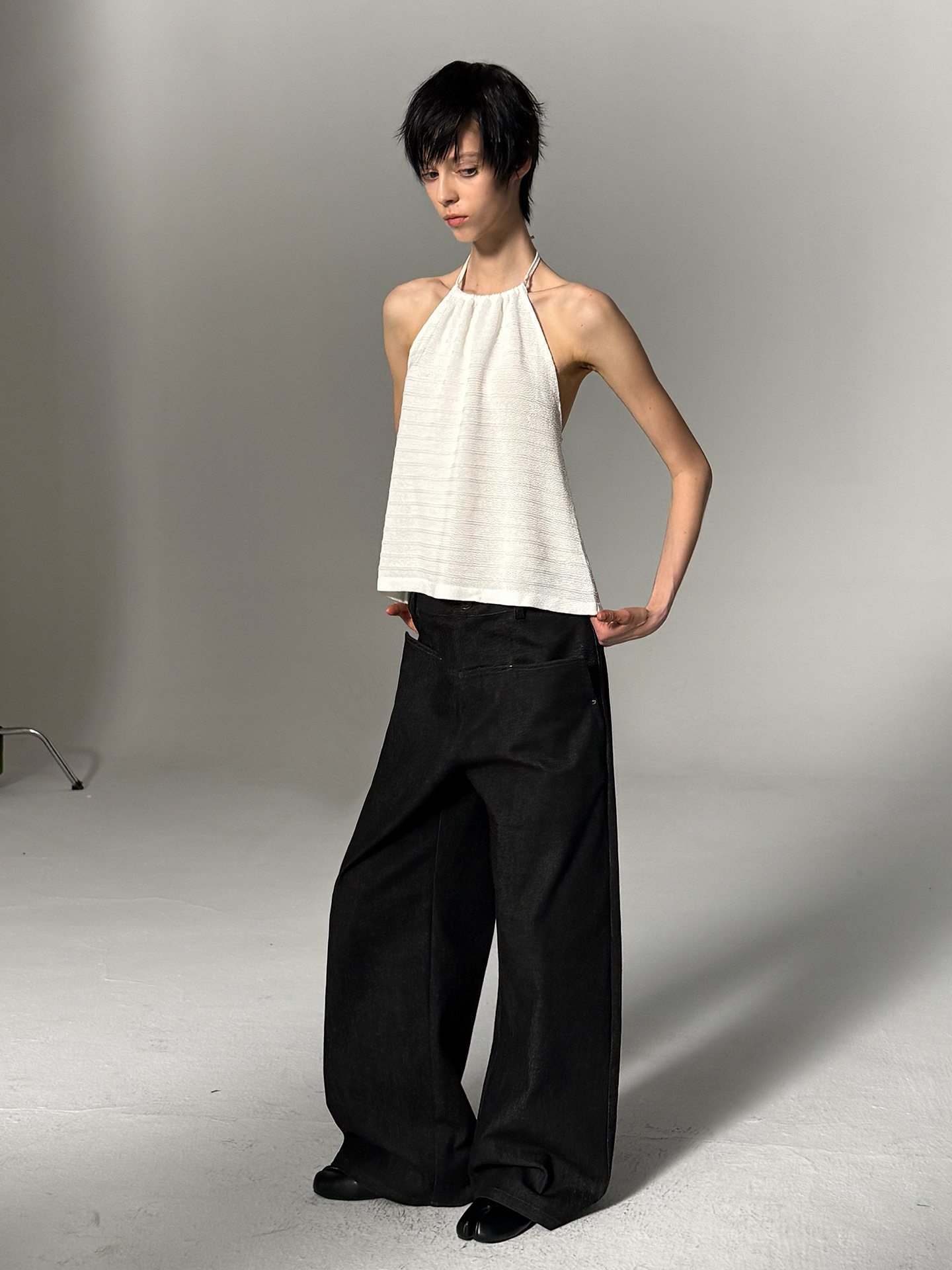 JCAESAR WOMEN Draped rib‑knit halter tank