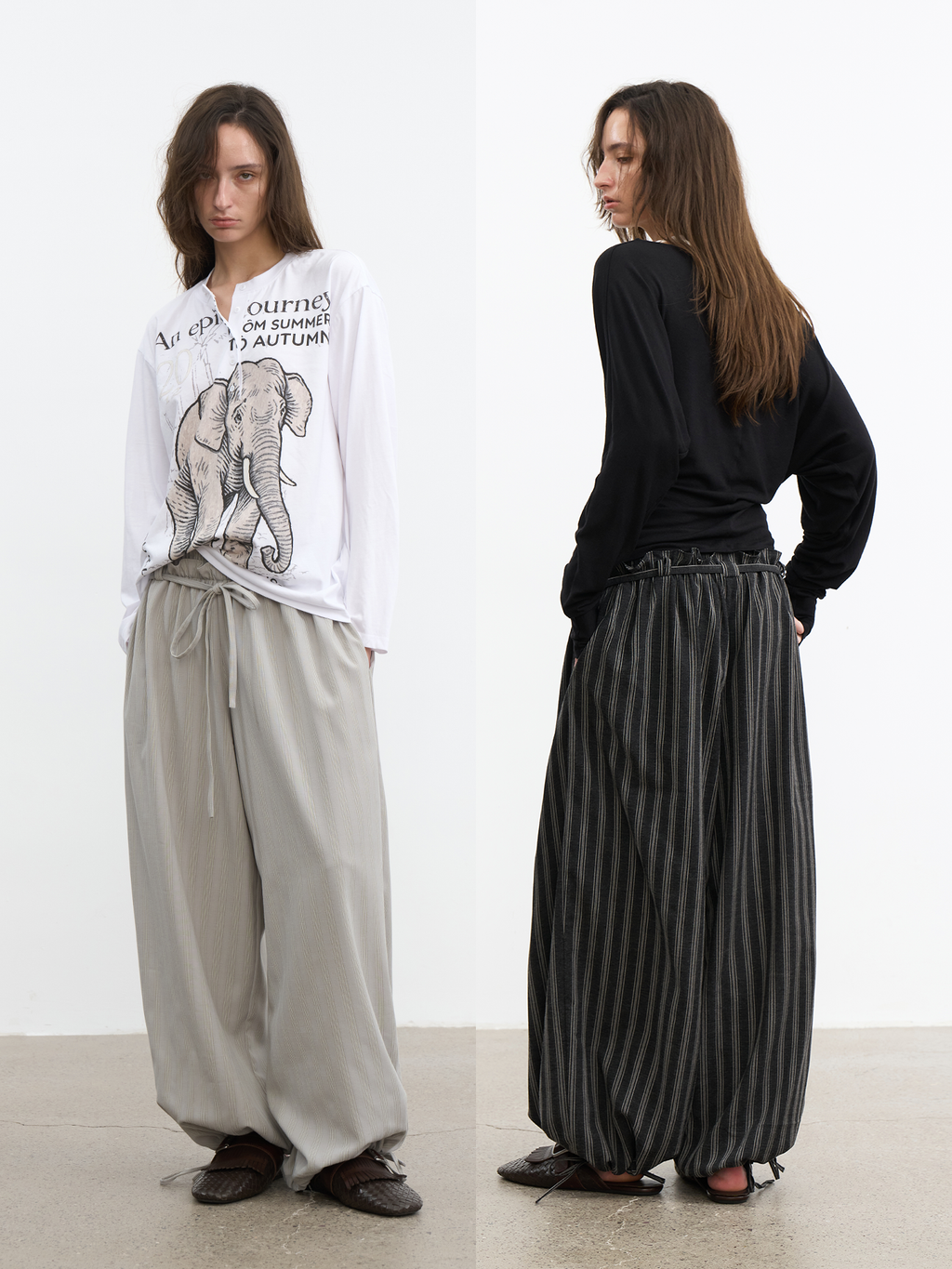 JCAESAR WOMEN Comfort striped drawstring balloon pants