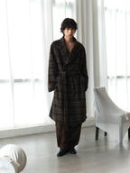 JCAESAR Brown Olive Plaid Wool Overcoat