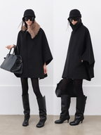 JCAESAR WOMEN Asymmetric Zip Wool Cape Coat