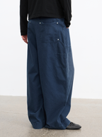 JCAESAR Front Patch Pocket Washed Blue Mud Denim Wide Leg Pants