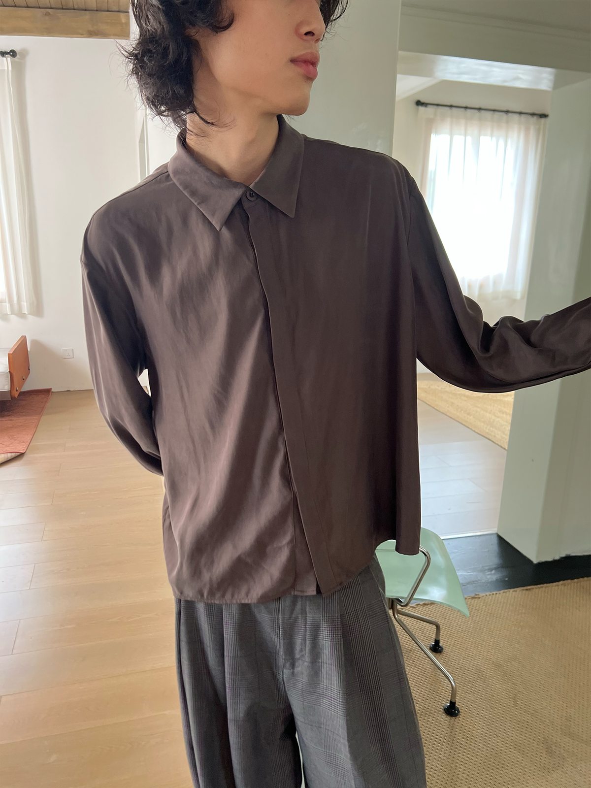 JCAESAR Cupro Draped-Neck Shirt