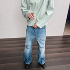 JCAESAR Washed distressed striped denim jeans