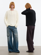 JCAESAR Henley collar scale‑pattern knit long‑sleeve