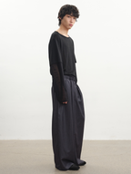 JCAESAR Pleated Striped Trousers with Ribbed‑Waist Panel - jcaesarclo