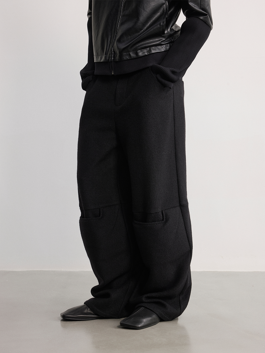 JCAESAR Wide leg pants with knee pads and woolen wool - jcaesarclo