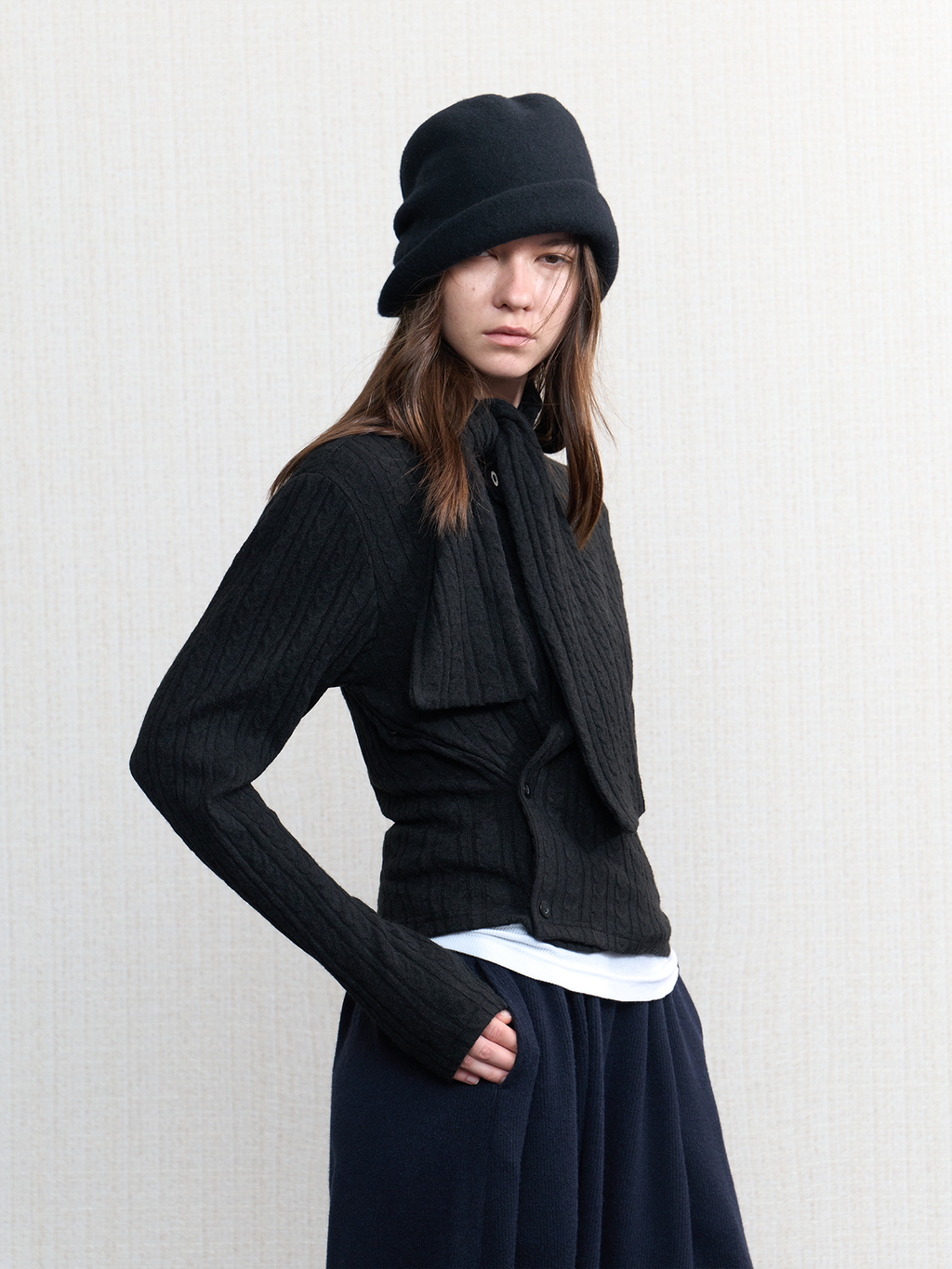 JCAESAR WOMEN Adjustable Knit Cardigan with Scarf Tie