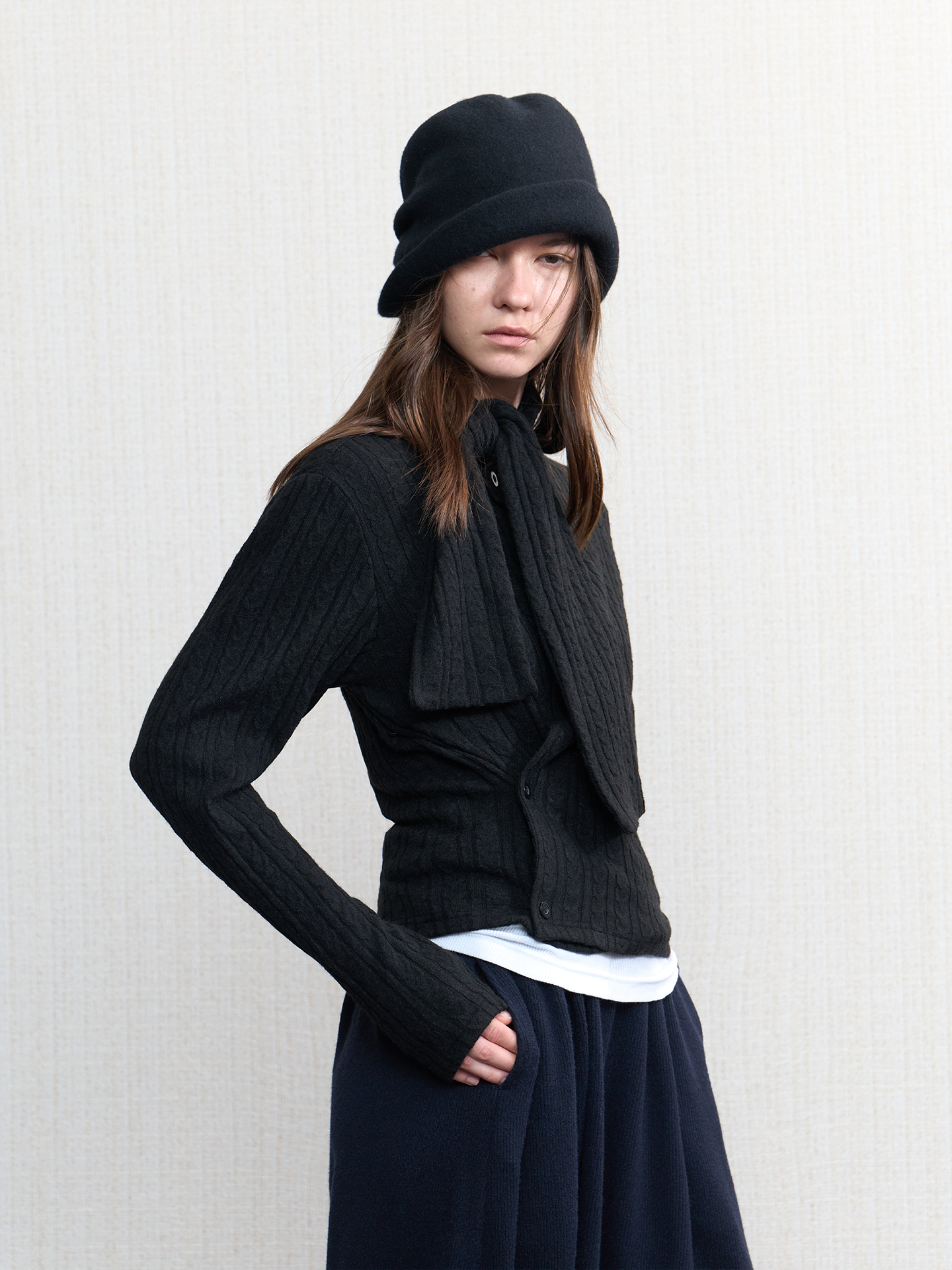 JCAESAR WOMEN Adjustable Knit Cardigan with Scarf Tie