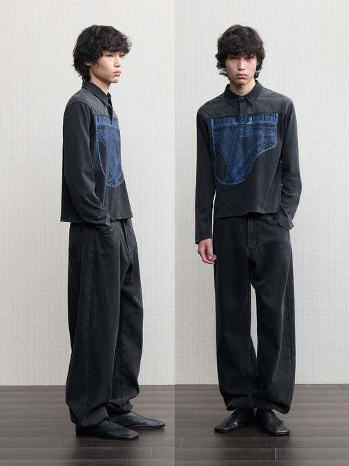 JCAESAR Reversed Piano Print Long-Sleeve Shirt