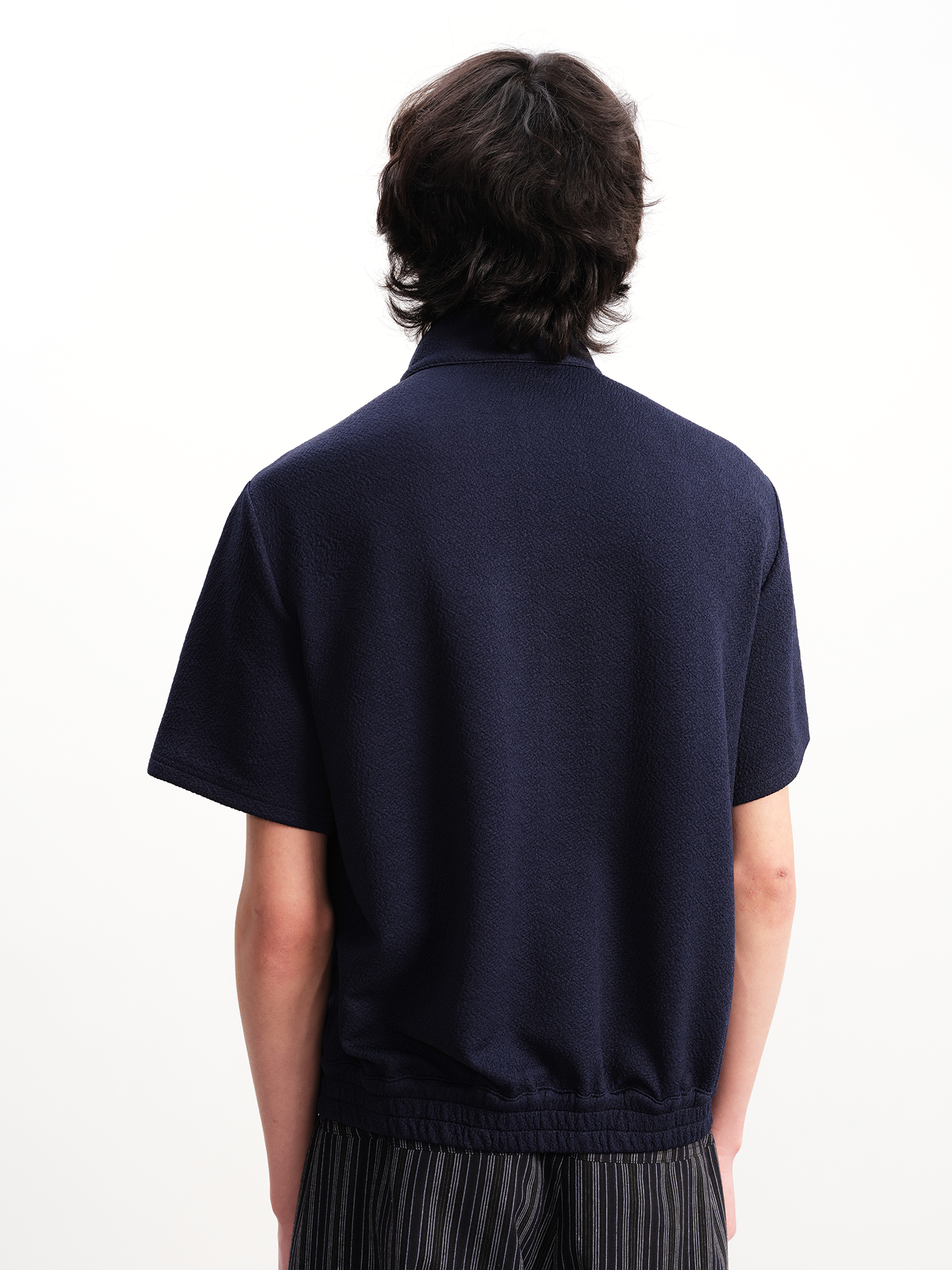 JCAESAR Stand-Collar Gathered Short-Sleeve Shirt - jcaesarclo