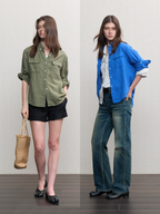 JCAESAR WOMEN Hunting‑style faded linen adjustable shirt