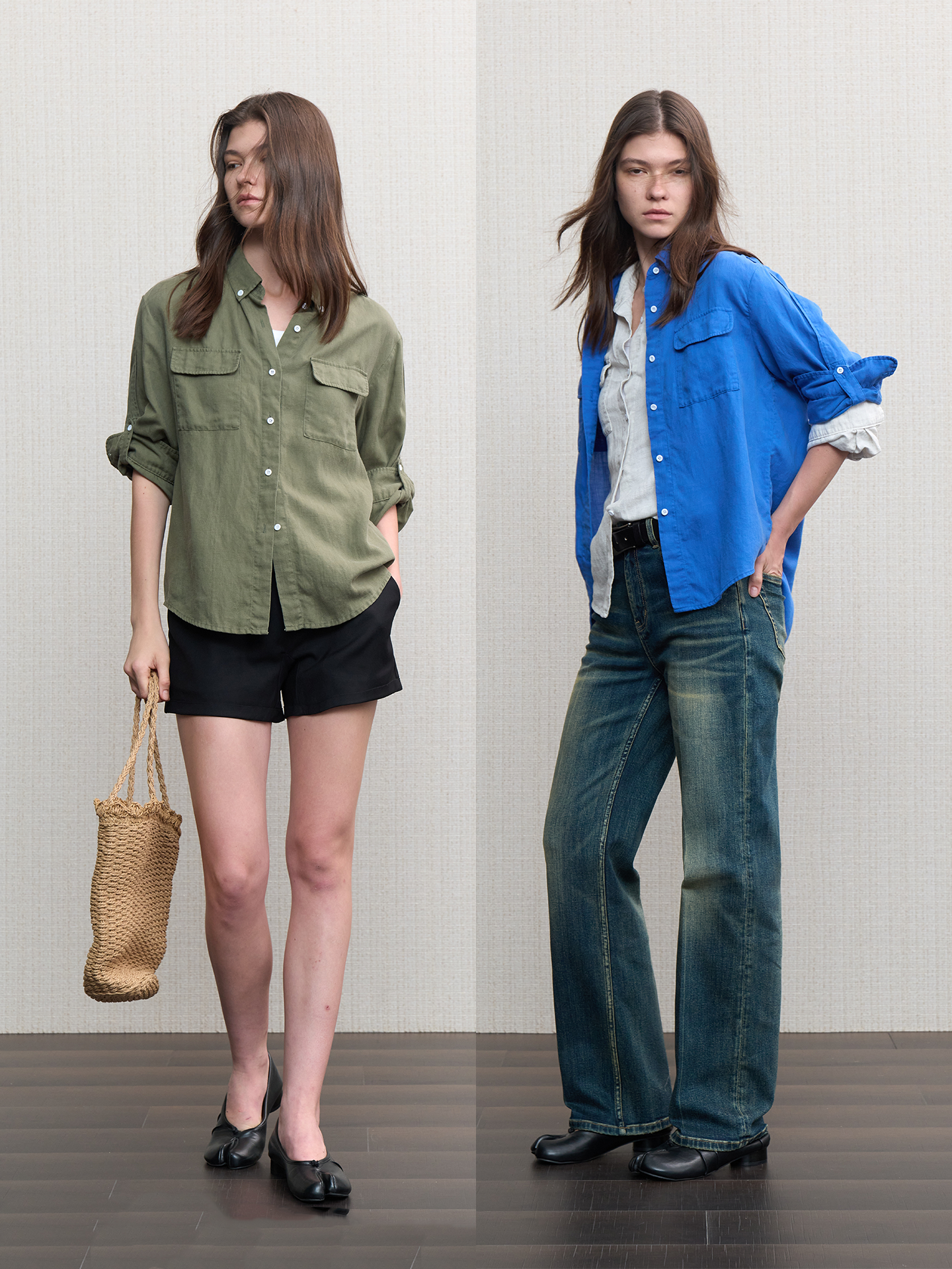 JCAESAR WOMEN Hunting‑style faded linen adjustable shirt