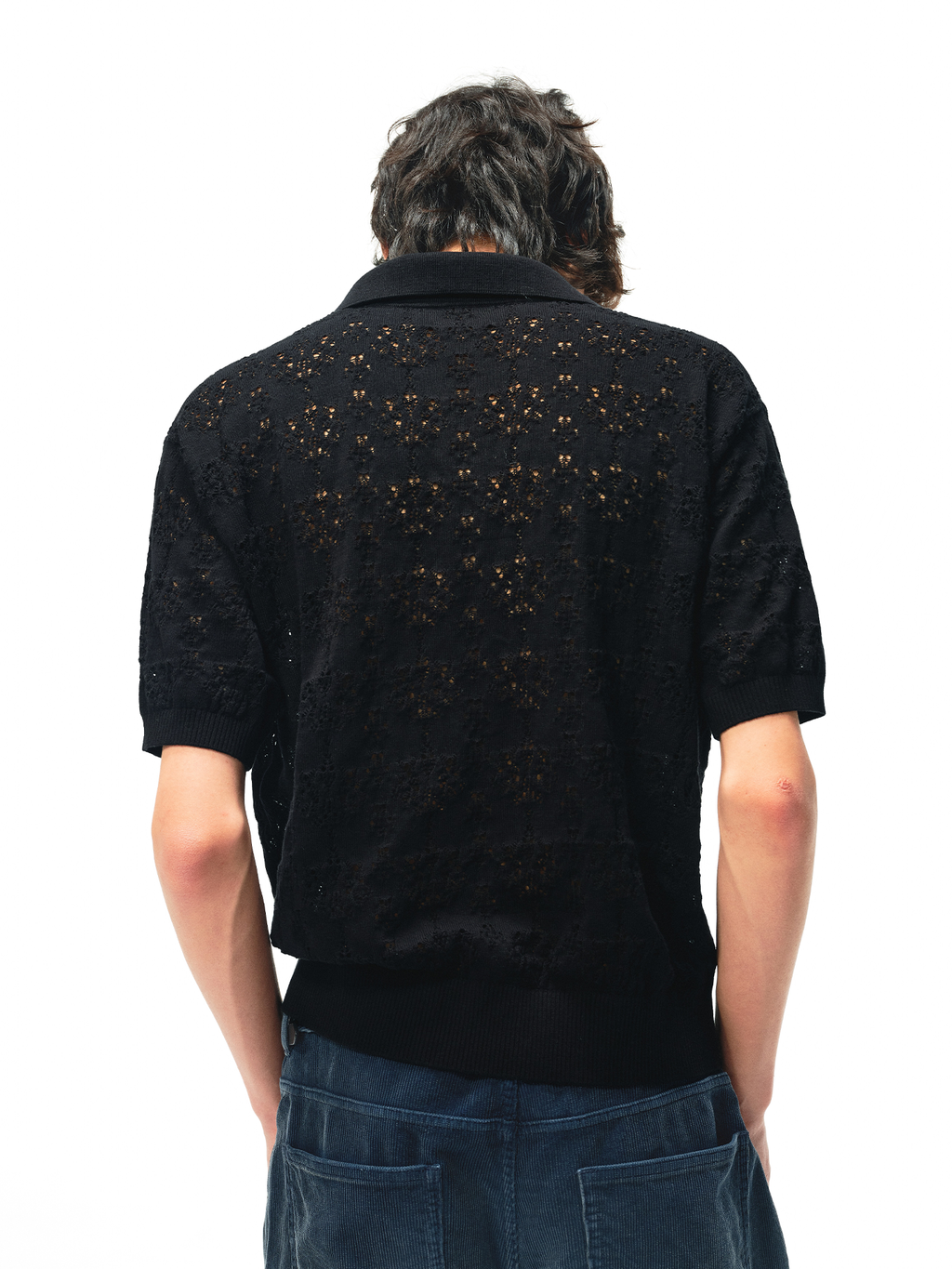 JCAESAR Hollow‑leaf patterned short‑sleeve knit shirt