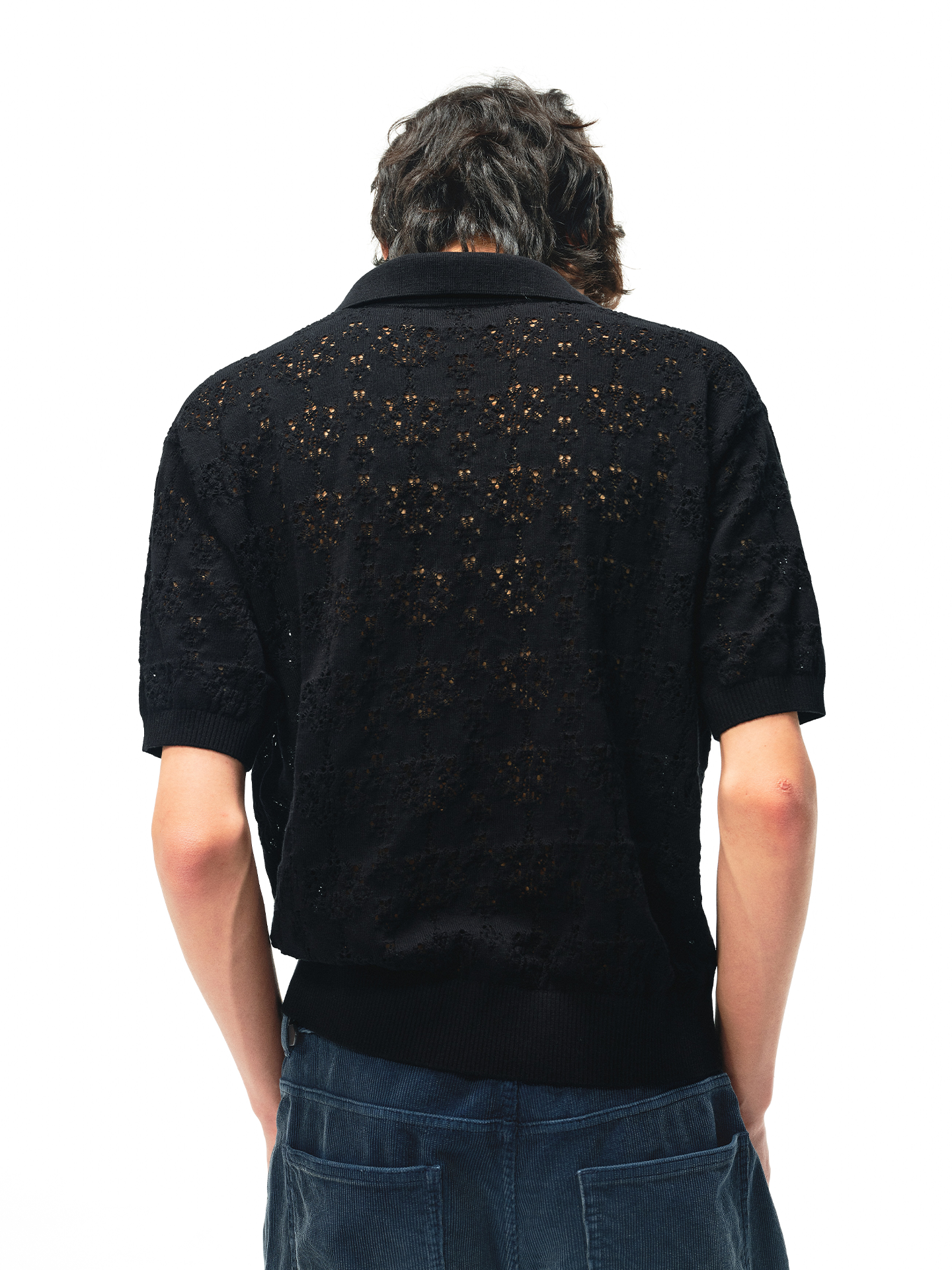 JCAESAR Hollow‑leaf patterned short‑sleeve knit shirt