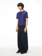 JCAESAR Armored‑style striped trousers with curved side panels