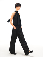 JCAESAR WOMEN Air‑lace halter top with flowing ties