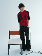 JCAESAR Raglan‑Sleeve Graphic Tee with Black Horse Print