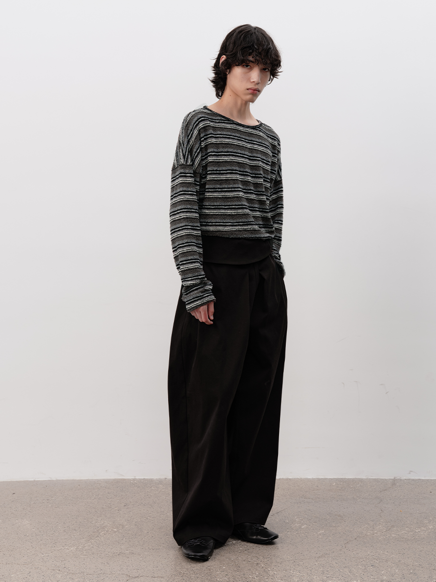 JCAESAR Striped Knit Drop Shoulder Long Sleeve - jcaesarclo