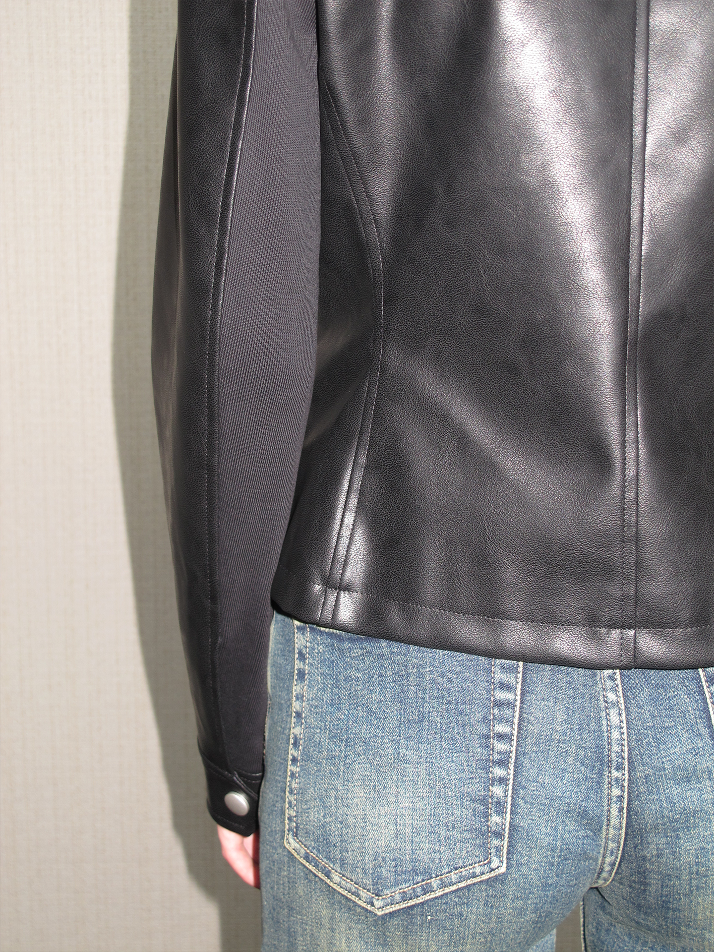 JCAESAR WOMEN Napoleon-Style Asymmetric Collar Leather Jacket