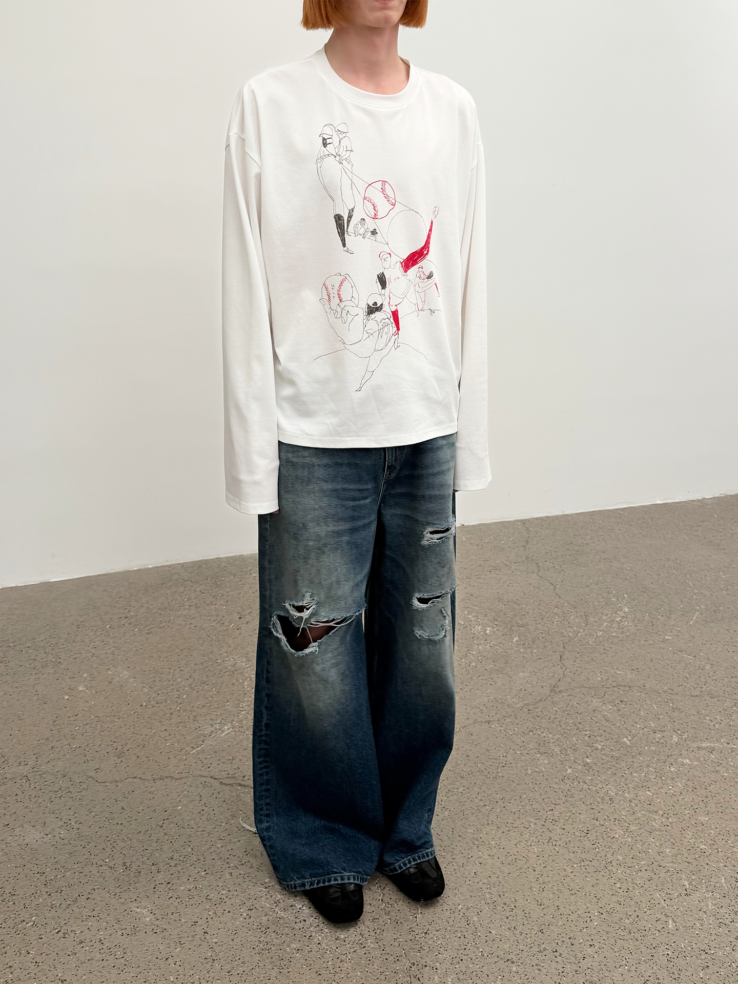 JCAESAR Baseball battle‑print long‑sleeve shirt