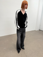 JCAESAR Dark‑stripe grey‑mist washed denim jeans