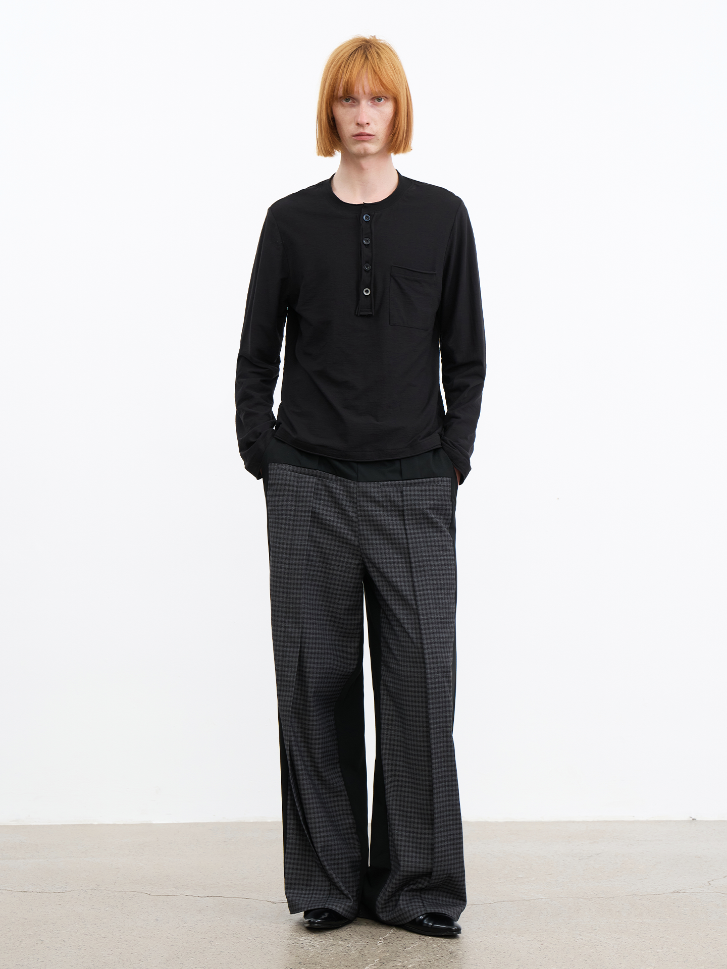 JCAESAR Rolled Edge Henley Collar Long Sleeve Tee