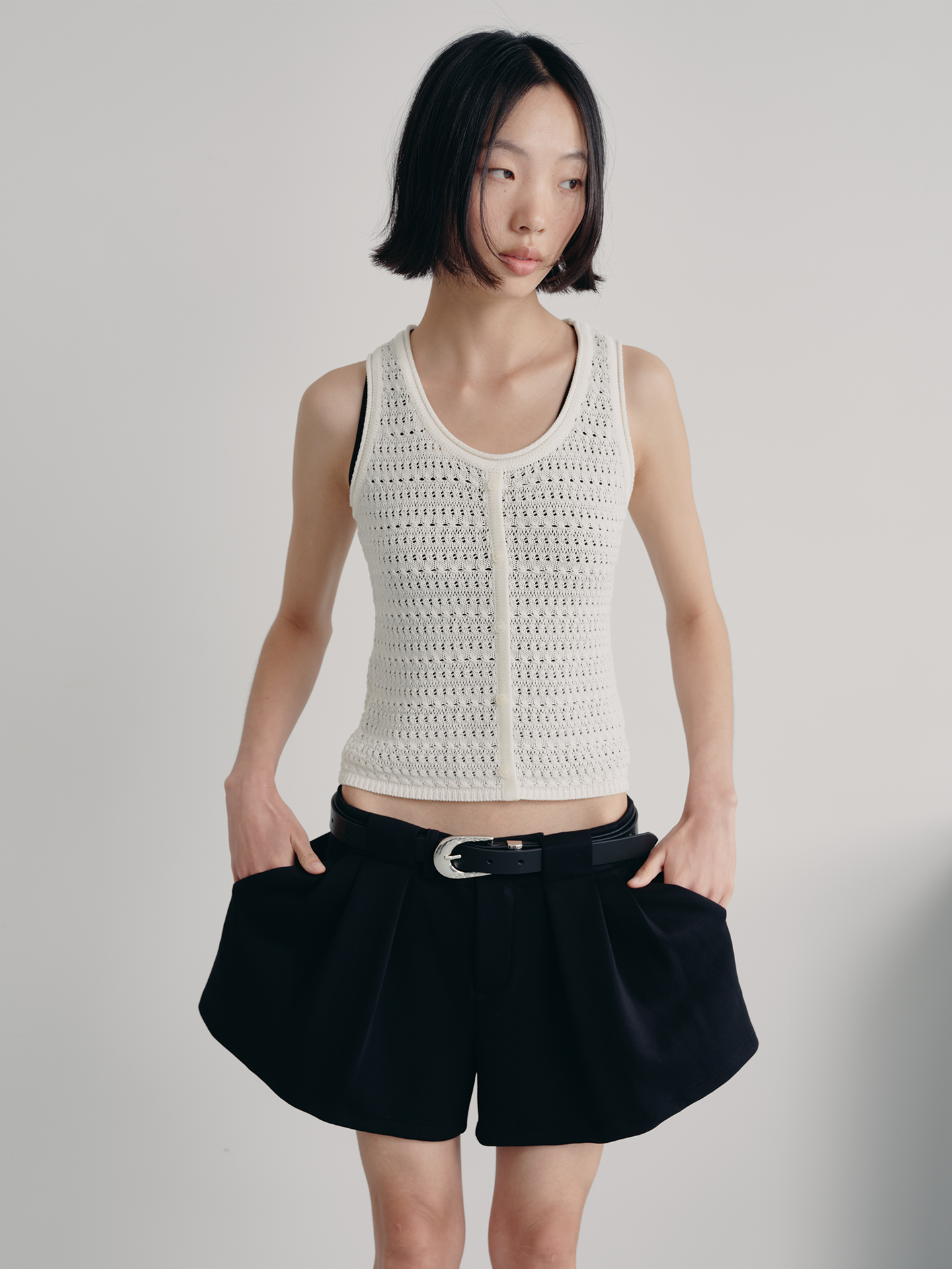 JCAESAR WOMEN Mock‑Placket Cut‑Out Knit Vest - jcaesarclo