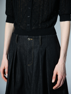 JCAESAR WOMEN Wide‑leg pleated mid‑length denim shorts