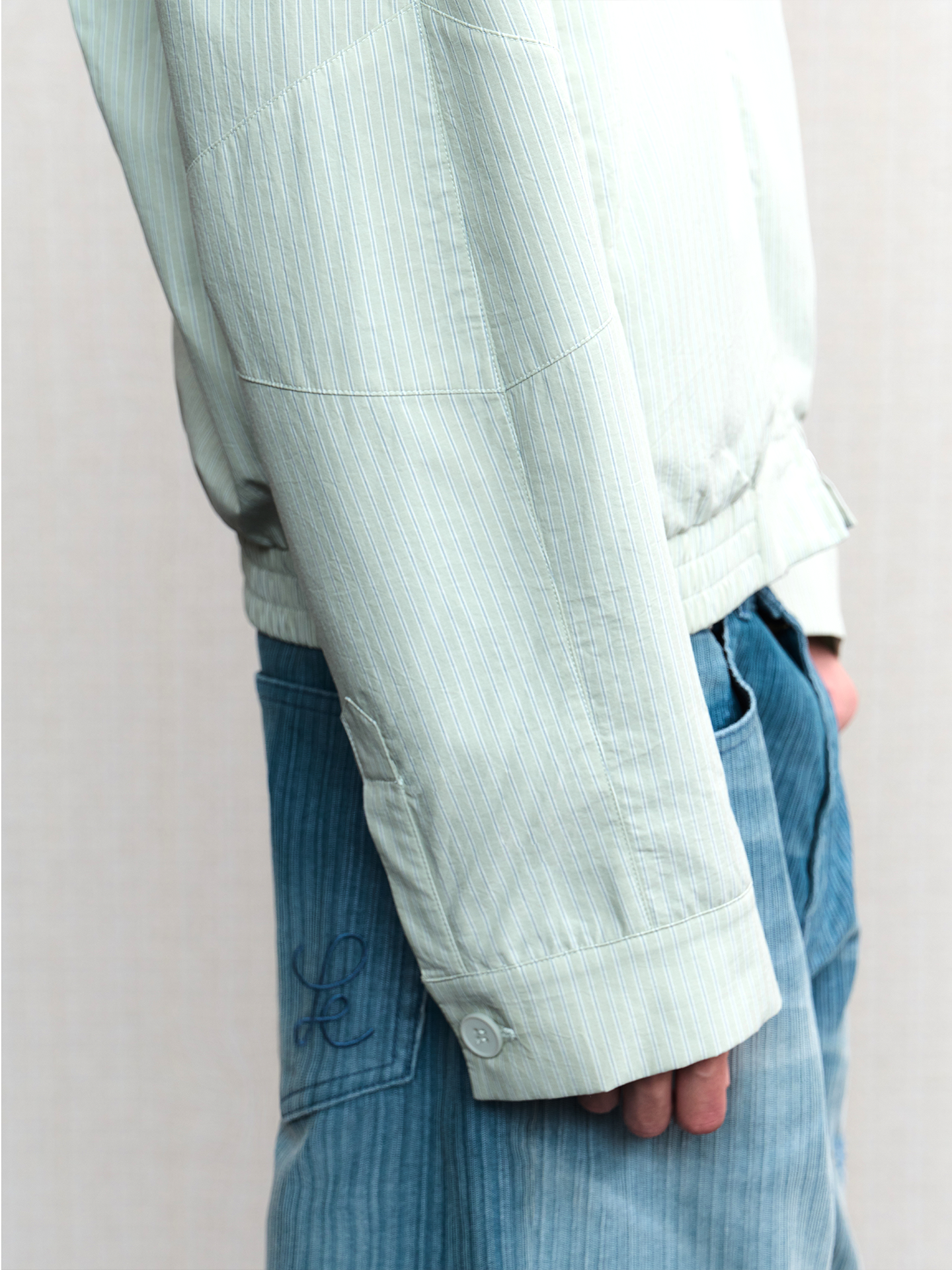 JCAESAR  Dusky‑green striped hooded jacket