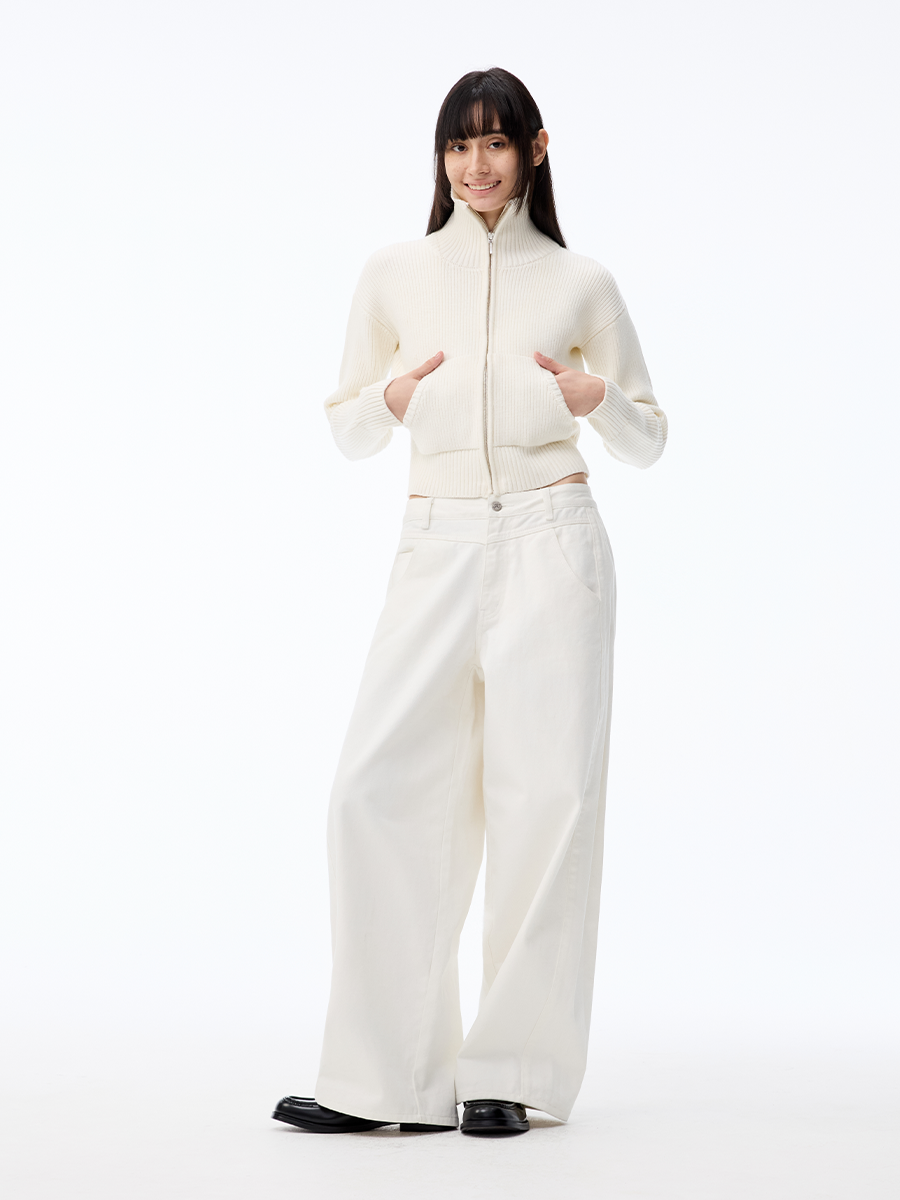 JCAESAR WOMEN Wide-Leg White Jeans With Side Pleat - jcaesarclo