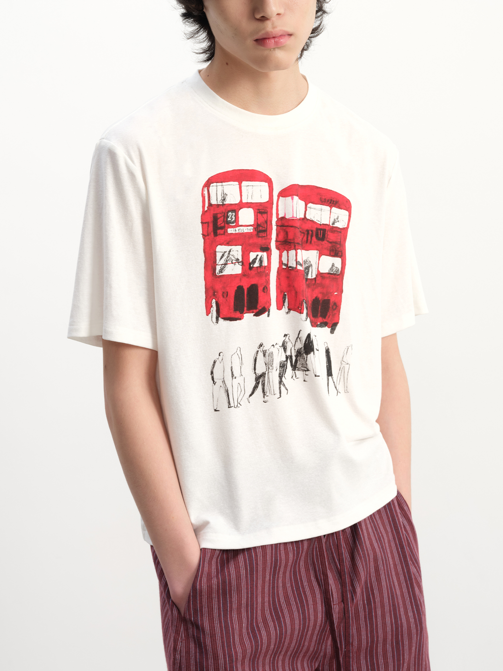 JCAESAR Red Bus Print Short‑Sleeve Tee - jcaesarclo