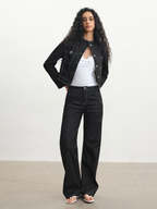 JCAESAR WOMEN Stand‑Collar Raw Denim Jacket - jcaesarclo