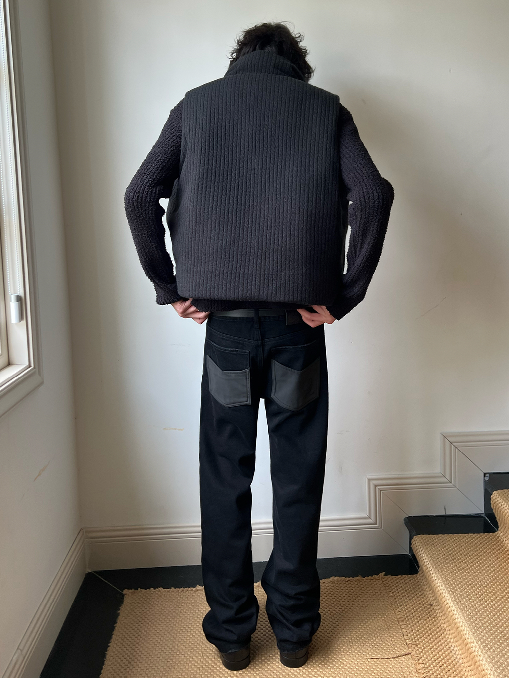 JCAESAR Panelled Leather Slim-Fit Jeans