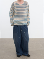 JCAESAR Striped rolled‑hem washi‑fiber long‑sleeve shirt