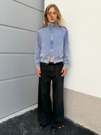 JCAESAR Pleated Waxed Black Denim Jeans