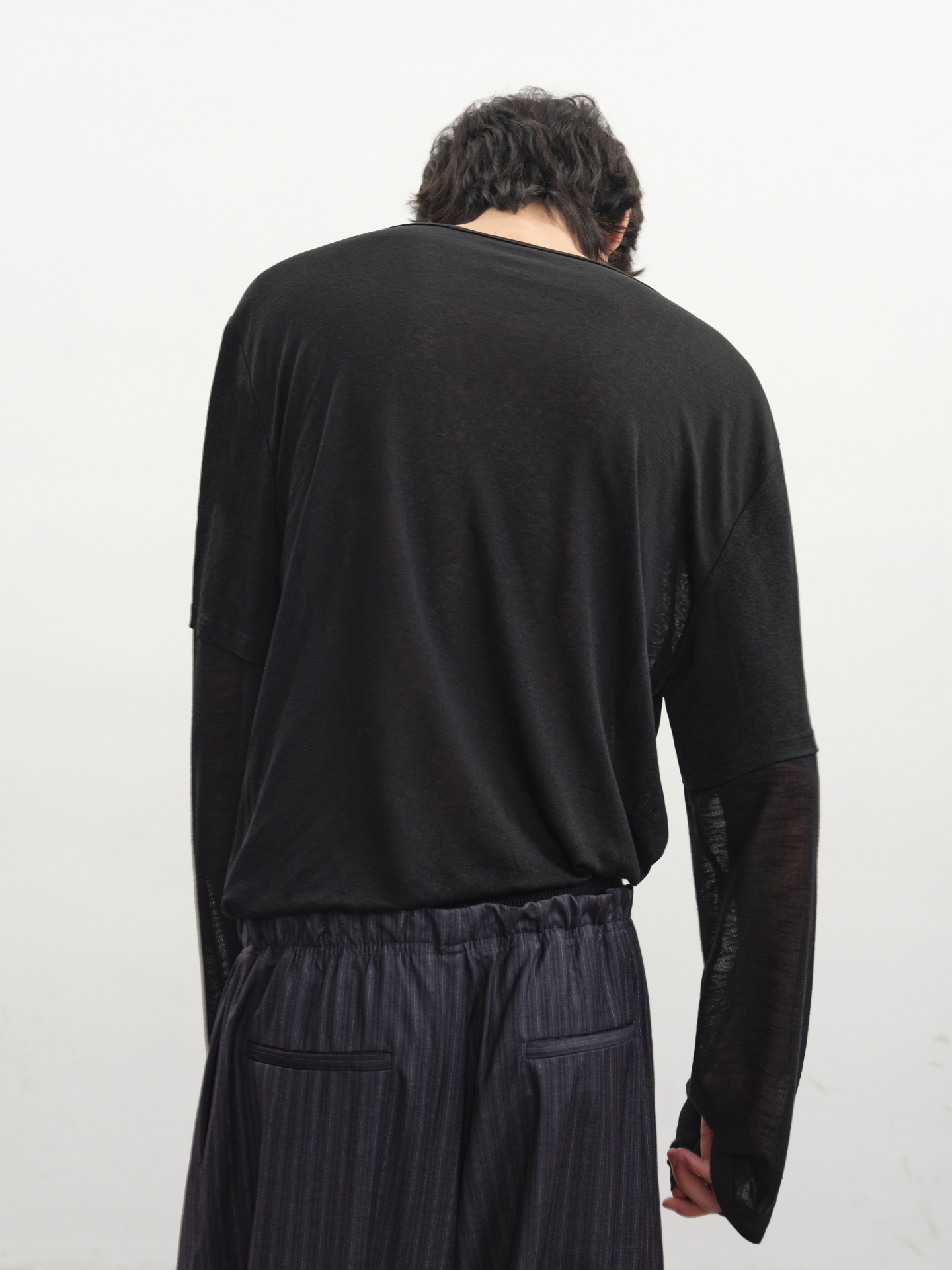 JCAESAR Two‑Layer Effect Slub‑Texture Long‑Sleeve Top