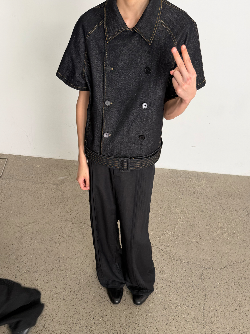 JCAEASAR Double-breasted raw-denim belted shirt