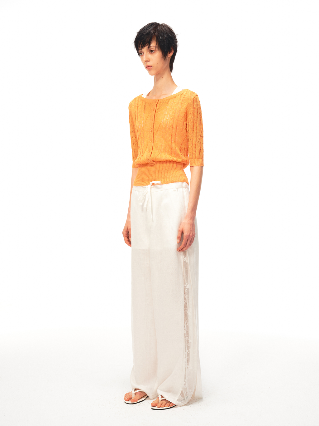 JCAESAR WOMEN Linen trousers with lace panels and pleats
