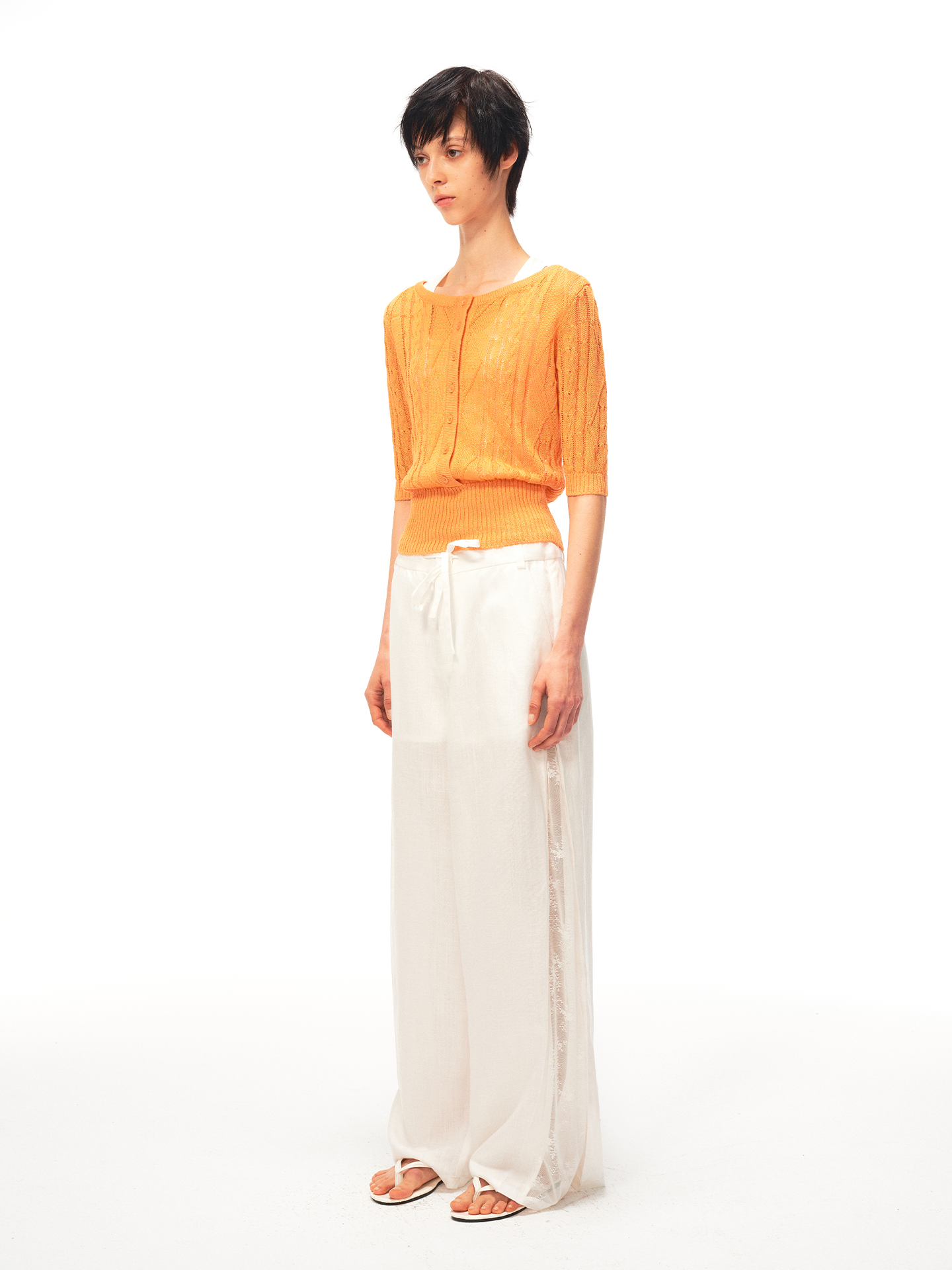 JCAESAR WOMEN Linen trousers with lace panels and pleats