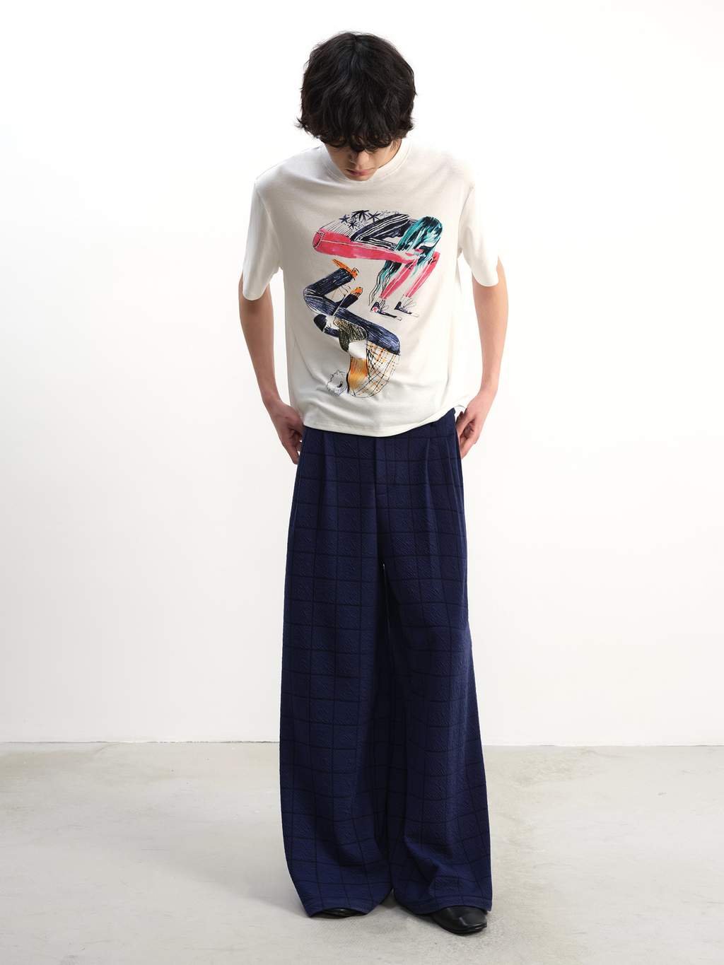 JCAESAR Blue-Black Plaid Pleated Trousers - jcaesarclo