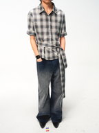 JCAESAR Plaid tie‑front shirt with shadowed pattern