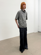 JCAESAR Grey Asymmetric Collar Cinched Waist Short Sleeve Shirt