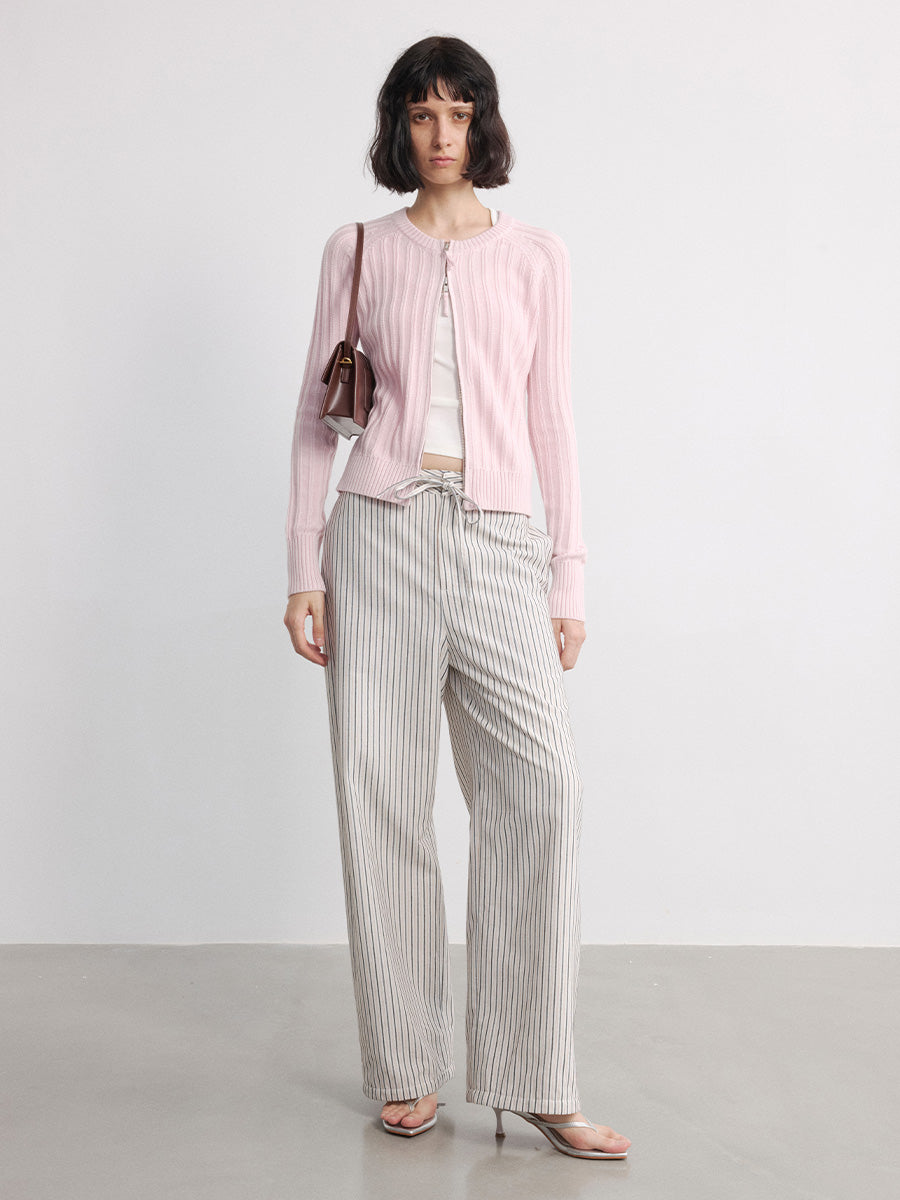JCAESAR WOMEN Striped Drawstring Velvet Banana Pants - jcaesarclo