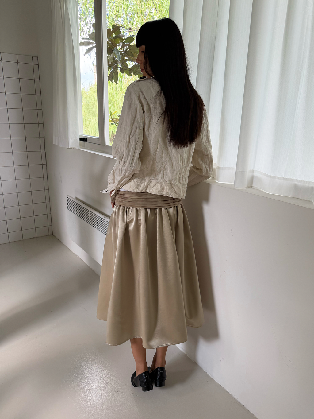 JCAESAR WOMEN  Flowy Acetate Balloon Skirt with Oversized Silhouette