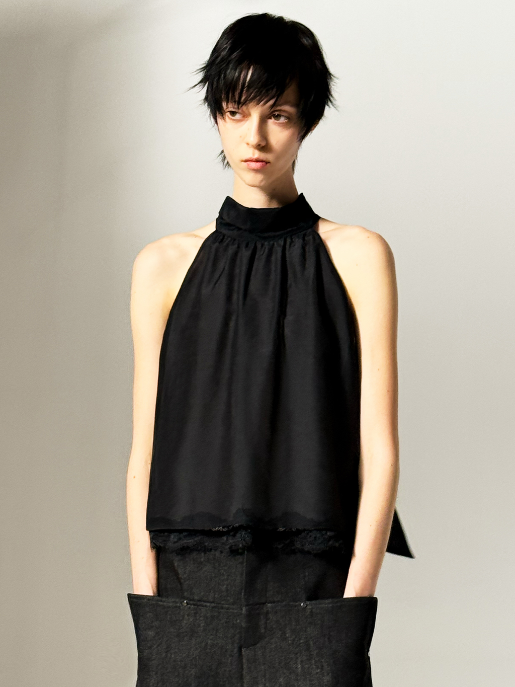 JCAESAR WOMEN Air‑lace halter top with flowing ties
