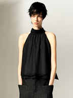 JCAESAR WOMEN Air‑lace halter top with flowing ties