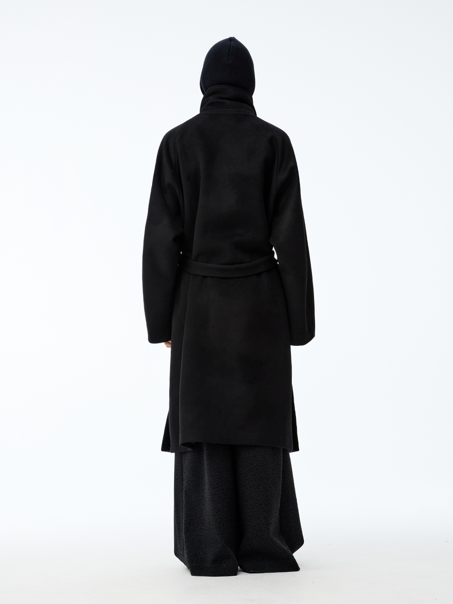 JCAESAR Asymmetric Zipper Belted Coat