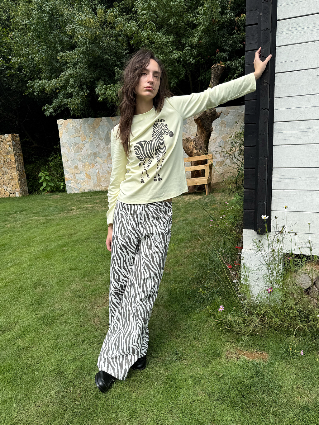 JCAESAR WOMEN Zebra motif printed long‑sleeve shirt
